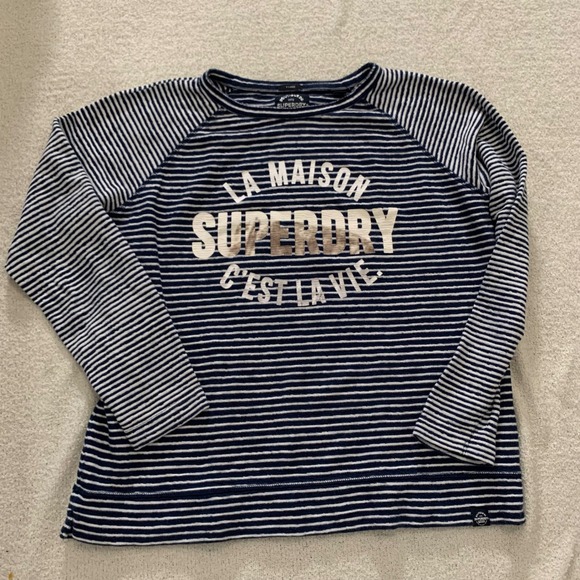 Superdry Striped Long‎ Sleeve Tee La Maison C'est La Vie Top Large - Picture 1 of 8